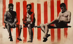 a vintage style painting of people and the american flag