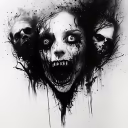 an art piece with some very scary face on it