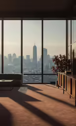 a room with a couch and several windows