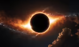 a large sun eclipse seen from earth in a cloudy sky