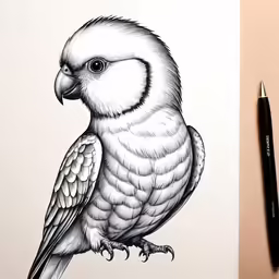 a drawing of a bird on a sheet of paper