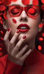 an attractive young lady wearing glasses in red
