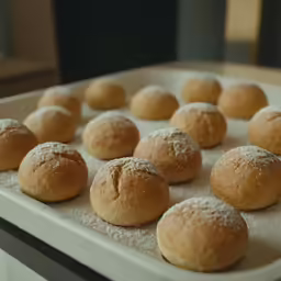 some bread rolls sitting on a tray