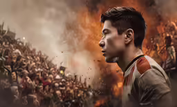 a crowd of people watch as the man looks at something
