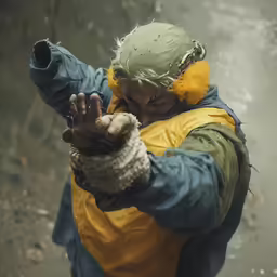 a man is standing outside holding a gun