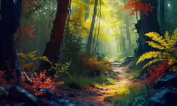 a forest scene with leaves and foliage