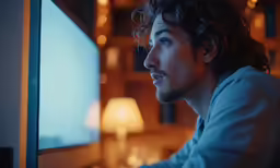 the man is looking at a computer screen