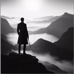 a man is standing on top of a hill looking at the valley below