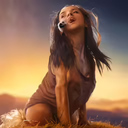 a beautiful woman laying on the grass next to a dog