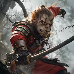 the evil, masked man is standing near a tree