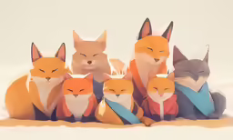 five cats and a kitten on a bed