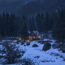 a house sitting on top of a snow covered hill