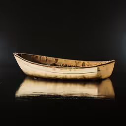 a yellow empty boat that is sitting on some water