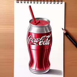 a red coke can has a plastic straw sticking out of it