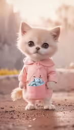the little kitten is wearing a pink coat