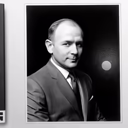 black and white photo of a man in a suit