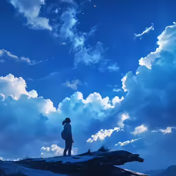 a person standing on a hill in the distance with a backpack and backpack