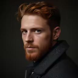 a red - haired man with a messy haircut and a beard