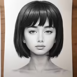 a drawing of a girl with bangs and bangs