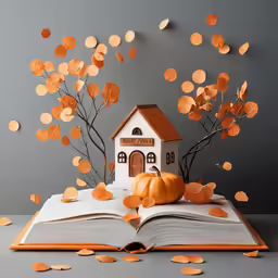 there is a book and orange leaves in front of it