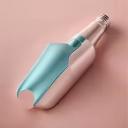 an aqua and silver flask bottle sitting on a pink surface