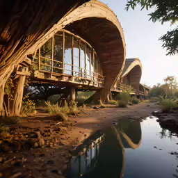 an old wooden building that looks like it is curved