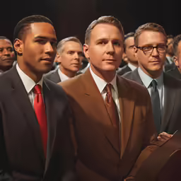 three men in suits stand next to each other