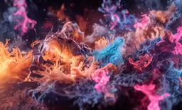 colorful substance on dark background with starburst