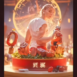 a female is standing in front of an artistic display of oranges