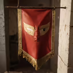 there is a red towel that is hanging on a pole