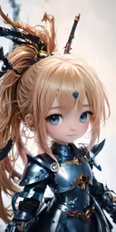 a anime character dressed in black and white with long blond hair