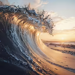 a large wave with ocean waves behind it