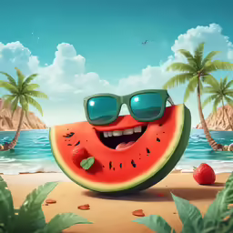 a slice of watermelon with sunglasses on it