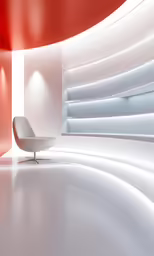 a chair in an empty room with red lighting