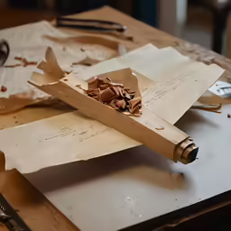 an airplane made from cardboard sitting on top of a desk