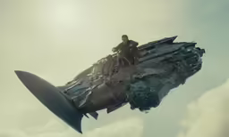 man flying in the sky on top of a jet fighter airplane