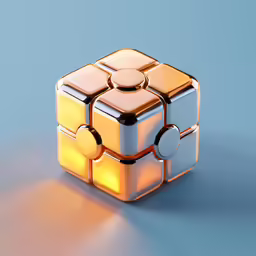 a white cube with a gold top and two smaller circles