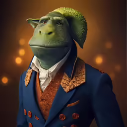 an animal dressed in an elaborate suit and hat