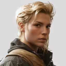 the blond haired woman with her hair styled up