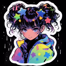 a sticker depicting a young girl in the rain
