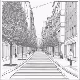 a sketch of an empty street in the middle of an apartment building
