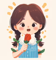 a little girl holding a rose and making a face