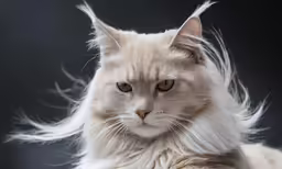 a white cat with long hair sitting down