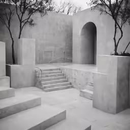 two stone steps leading into the entrance of an indoor park