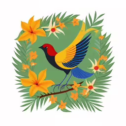 a bird on a branch with flowers on the background