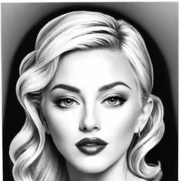 a black and white photo of a blond woman