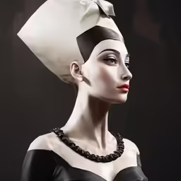 a female in black dress with a large head band
