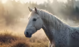 the horse is walking around in the field