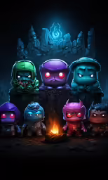 some little guys are all lined up in the dark