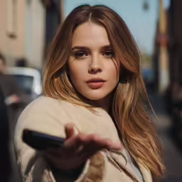 there is a woman that is looking at her cell phone